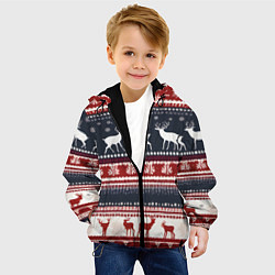 Куртка с капюшоном детская Олени белые и красные свитер новогодний, цвет: 3D-черный — фото 2