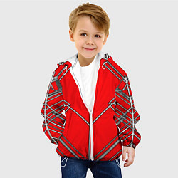 Куртка с капюшоном детская Белые полосы на красном фоне, цвет: 3D-белый — фото 2