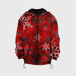 Куртка с капюшоном детская Рождественские узоры снежинки, цвет: 3D-черный