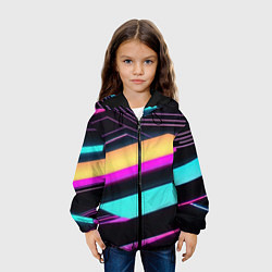 Куртка с капюшоном детская Косые полосы неона, цвет: 3D-черный — фото 2