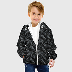 Куртка с капюшоном детская Черные драконы паттерн, цвет: 3D-белый — фото 2