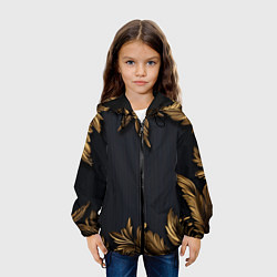 Куртка с капюшоном детская Золотые объемные листья на черном, цвет: 3D-черный — фото 2