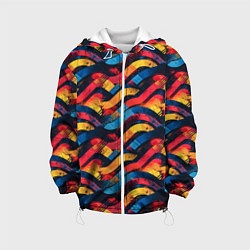 Куртка с капюшоном детская Разноцветные полосы волны, цвет: 3D-белый