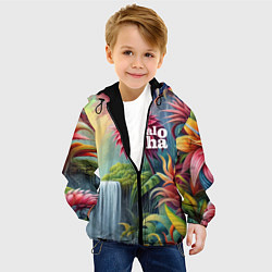 Куртка с капюшоном детская Гавайские тропические цветы - алоха, цвет: 3D-черный — фото 2