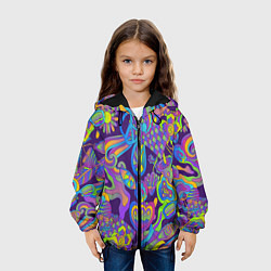 Куртка с капюшоном детская Психоделические цветы, цвет: 3D-черный — фото 2