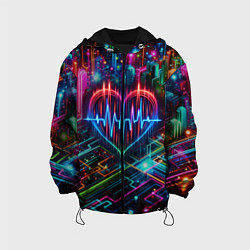 Куртка с капюшоном детская Неоновое сердце - кардиограмма, цвет: 3D-черный