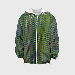 Куртка с капюшоном детская Волнистый зигзаг зеленый с переливами цветными, цвет: 3D-белый