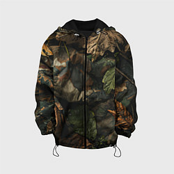 Куртка с капюшоном детская Реалистичный охотничий камуфляж из ткани и листьев, цвет: 3D-черный