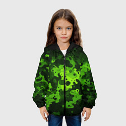 Куртка с капюшоном детская Яркий неоновый зеленый камуфляж, цвет: 3D-черный — фото 2
