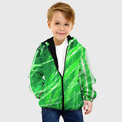 Куртка с капюшоном детская Белые линии на зелёном фоне, цвет: 3D-черный — фото 2