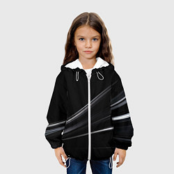 Куртка с капюшоном детская Белые полосы на черной абстракции, цвет: 3D-белый — фото 2