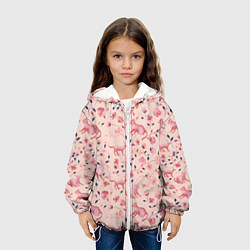 Куртка с капюшоном детская Розовый паттерн с цветами и котиками, цвет: 3D-белый — фото 2