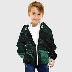Куртка с капюшоном детская Черно-зеленый мрамор, цвет: 3D-белый — фото 2