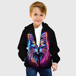 Куртка с капюшоном детская Суровый неоновый кот, цвет: 3D-черный — фото 2