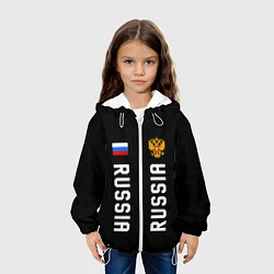 Куртка с капюшоном детская Россия три полоски на черном фоне, цвет: 3D-белый — фото 2