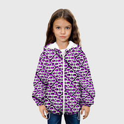 Куртка с капюшоном детская Фиолетово-белый узор на чёрном фоне, цвет: 3D-белый — фото 2