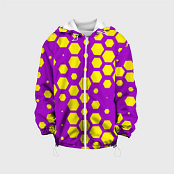 Куртка с капюшоном детская Желтые соты на фиолетовом фоне, цвет: 3D-белый