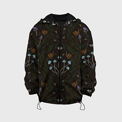 Куртка с капюшоном детская Волшебный лес, грибы, улитки и мотыльки - паттерн, цвет: 3D-черный
