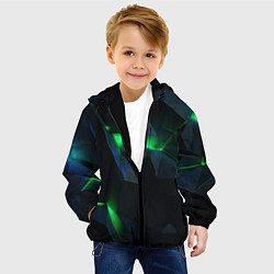 Куртка с капюшоном детская Объемная геометрическая зеленая неоновая абстракци, цвет: 3D-черный — фото 2