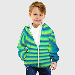 Куртка с капюшоном детская Зелёный в синюю полоску, цвет: 3D-белый — фото 2