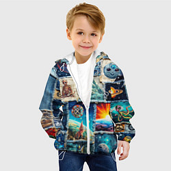 Куртка с капюшоном детская Разнообразие миров - пэчворк, цвет: 3D-белый — фото 2