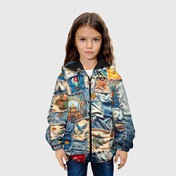 Куртка с капюшоном детская Джинсы в Турции - пэчворк, цвет: 3D-черный — фото 2