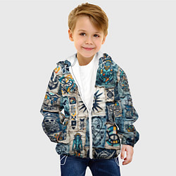 Куртка с капюшоном детская Пэчворк деним с пиратами, цвет: 3D-белый — фото 2