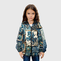 Куртка с капюшоном детская Рыцарь на пэчворк дениме, цвет: 3D-черный — фото 2