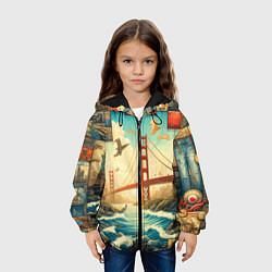 Куртка с капюшоном детская Мост через реку и пэчворк - нейросеть арт USA brid, цвет: 3D-черный — фото 2