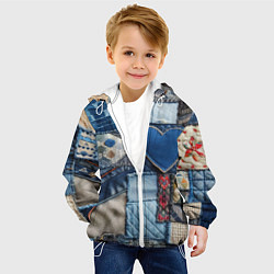 Куртка с капюшоном детская Джинсовый пэчворк - нейросеть, цвет: 3D-белый — фото 2