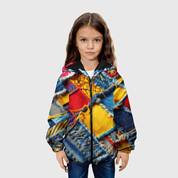 Куртка с капюшоном детская Colorful denim patchwork - ai art, цвет: 3D-черный — фото 2