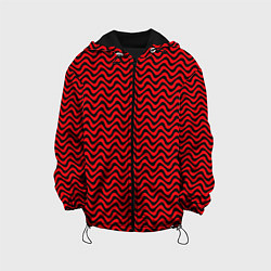 Куртка с капюшоном детская Чёрно-красный искажённые полосы, цвет: 3D-черный