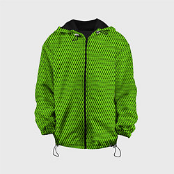 Куртка с капюшоном детская Кислотный зелёный имитация сетки, цвет: 3D-черный