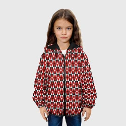 Куртка с капюшоном детская Чёрно-белые ромбы и круги на красном фоне, цвет: 3D-черный — фото 2