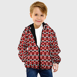 Куртка с капюшоном детская Чёрно-белые ромбы и круги на красном фоне, цвет: 3D-черный — фото 2