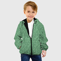 Куртка с капюшоном детская Яркий зеленый однотонный цветочный узор, цвет: 3D-черный — фото 2
