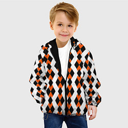Куртка с капюшоном детская Чёрные и оранжевые ромбы на белом фоне, цвет: 3D-черный — фото 2