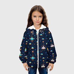 Куртка с капюшоном детская Пиксельная космическая игра, цвет: 3D-белый — фото 2