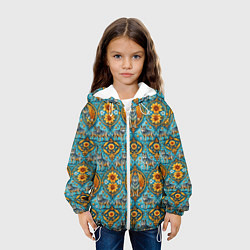 Куртка с капюшоном детская Узоры волки и цветы, цвет: 3D-белый — фото 2