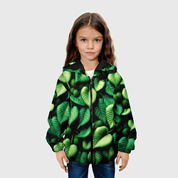 Куртка с капюшоном детская Зеленые листья и мох, цвет: 3D-черный — фото 2