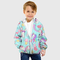 Куртка с капюшоном детская Единорог мороженое конфета и сердечки на голубом ф, цвет: 3D-белый — фото 2