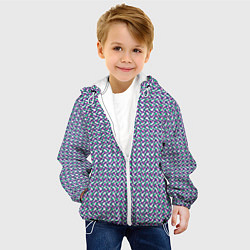 Куртка с капюшоном детская Волнистые полосы текстурированный сиренево-бирюзов, цвет: 3D-белый — фото 2