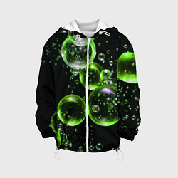 Куртка с капюшоном детская Зеленые пузыри на черном, цвет: 3D-белый