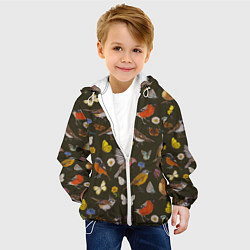 Куртка с капюшоном детская Птицы и бабочки с цветами паттерн, цвет: 3D-белый — фото 2