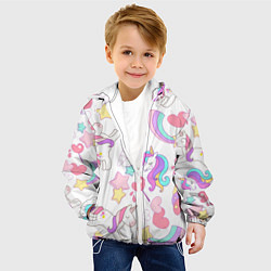 Куртка с капюшоном детская Единорог мороженое радуга и звездочки, цвет: 3D-белый — фото 2