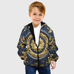 Куртка с капюшоном детская Объемные золотые классические узоры, цвет: 3D-черный — фото 2