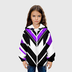 Куртка с капюшоном детская Фиолетово-белые полосы на чёрном фоне, цвет: 3D-белый — фото 2