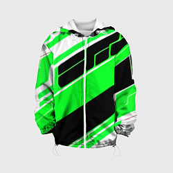 Куртка с капюшоном детская Зелёно-белые полосы и чёрный фон, цвет: 3D-белый