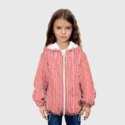 Куртка с капюшоном детская Светло-красный полосы с горошками, цвет: 3D-белый — фото 2