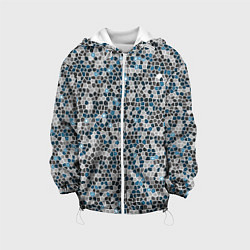 Куртка с капюшоном детская Паттерн мозаика серый с голубым, цвет: 3D-белый
